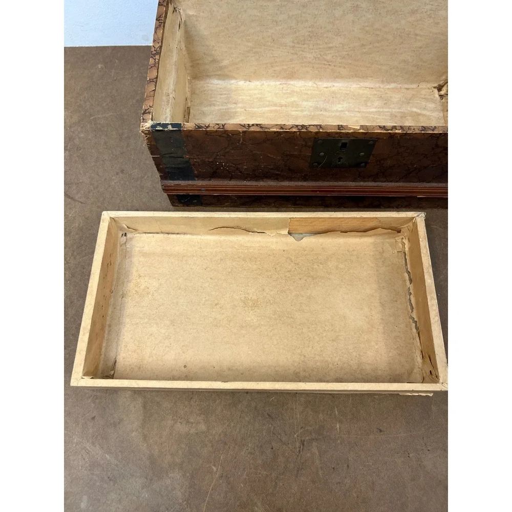 Antique Dollhouse Steamer Trunk w Tray Miniature Wood Slat Chest Vintage Box Old